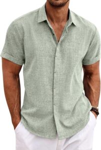 COOFANDY Men's Linen Shirts Short Sleeve Casual Shirts Button